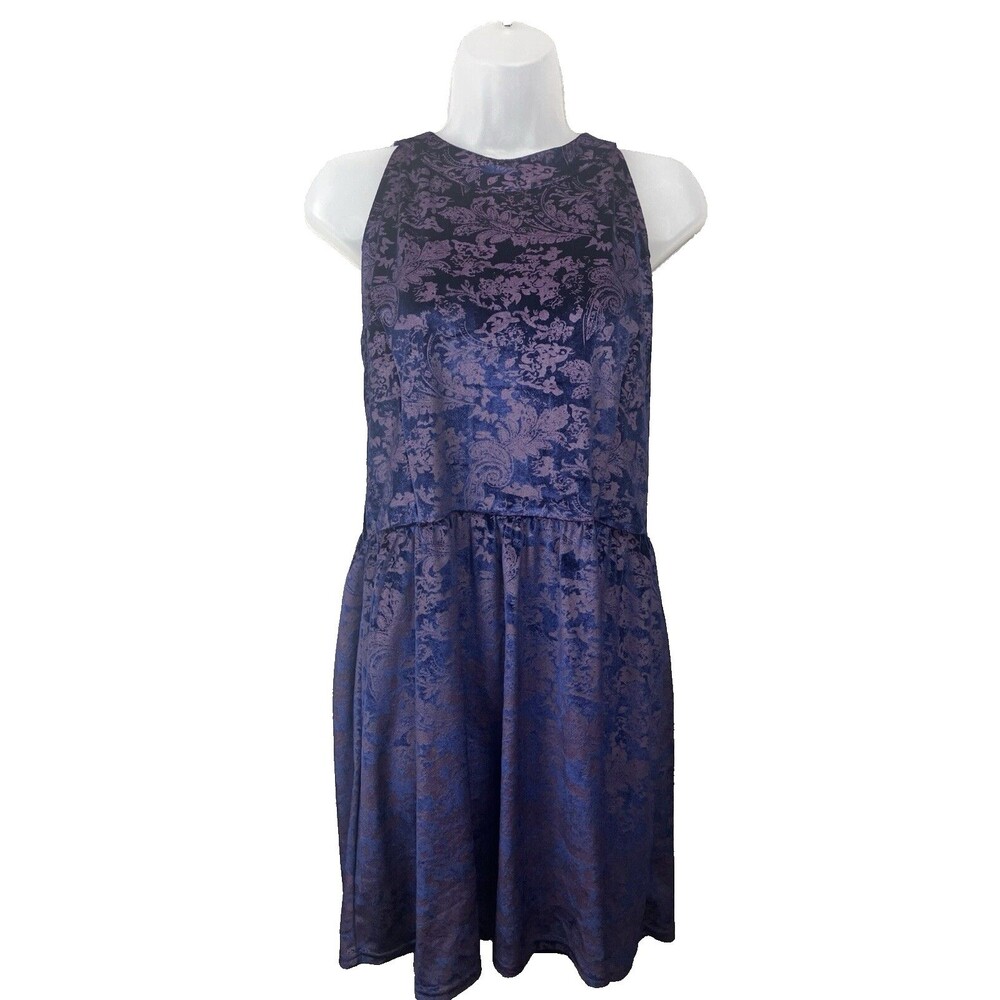 Altar'd State Blue Burnout Velvet Look Sleeveless Dress Women's L *READ*